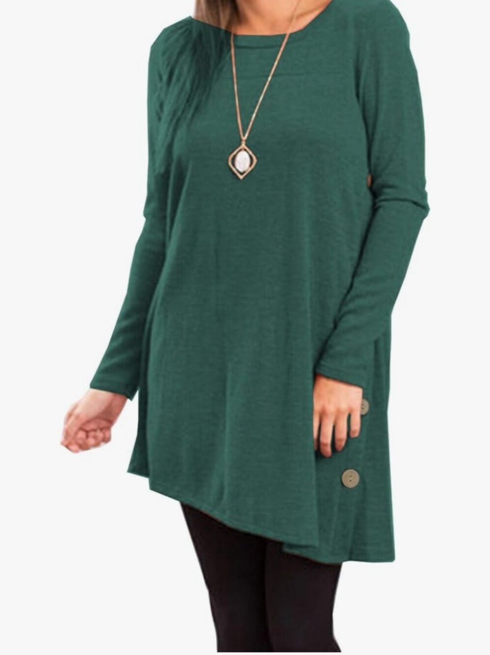 Women's Long Sleeve Scoop Neck Button Side Sweater Tunic Dress - Size M